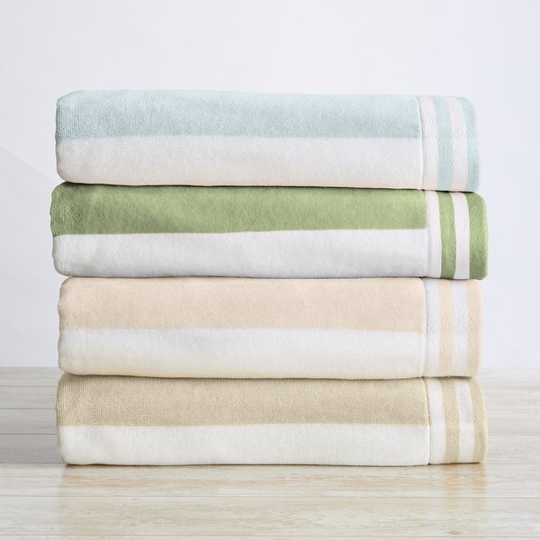 Linery & Co. 100% Cotton Velour Cabana Stripe Beach Towel - 4 Pack- 30" x 60" - Multi - Linen, Blue, Eucalyptus, Rose