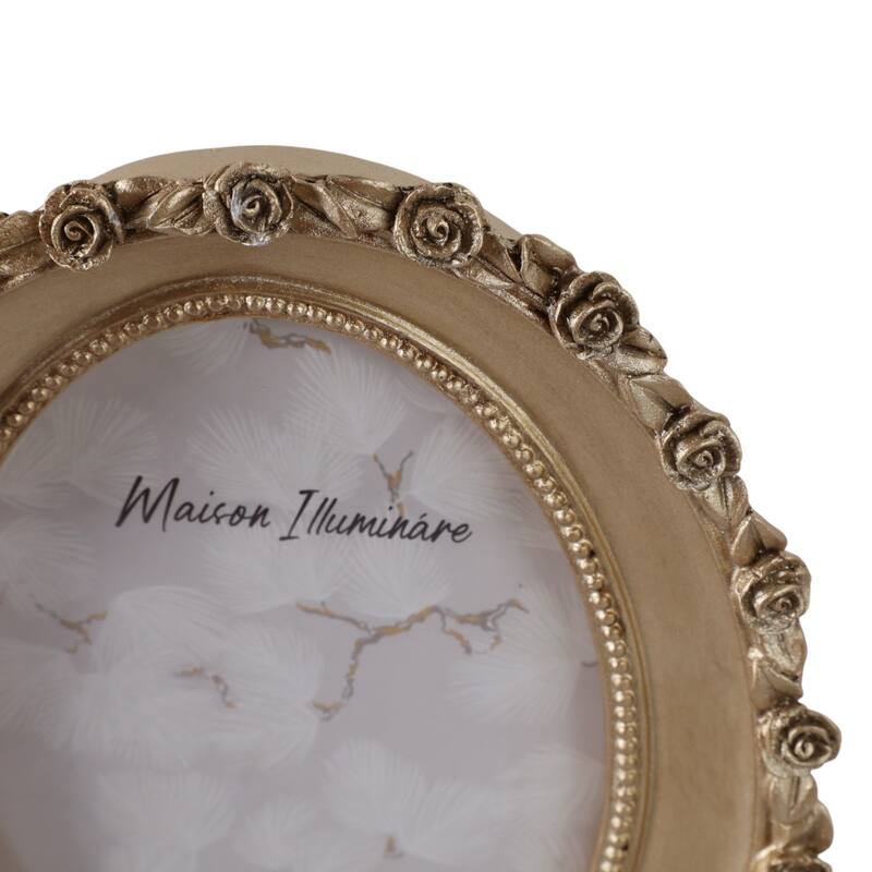 Polyresin Oval Photo Frame with Rosette Border - Gold