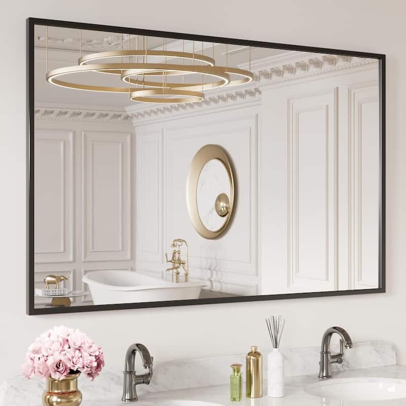 Aluminum Alloy Frame Tempered Glass Shatterproof Wall Mirror Clear Reflection Easy Mounting - 40"x30"