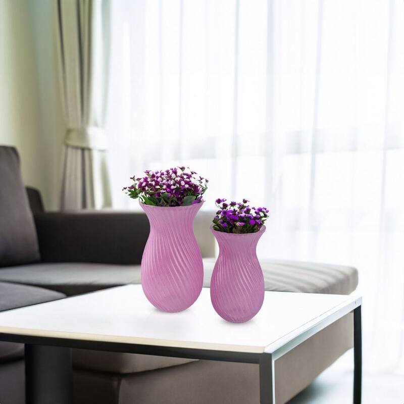 Frosted Glass Tulip Table Vases, Set of 2 with Swirl Pattern Design