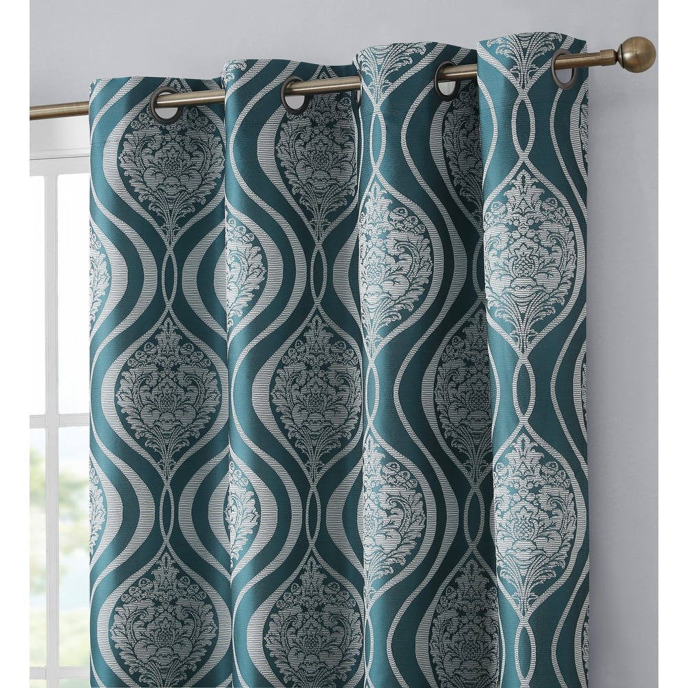 HLC.me Montero Damask 100% Full Complete Blackout Heavy Insulated Energy Savings Grommet Curtain Panels, 2 Panels