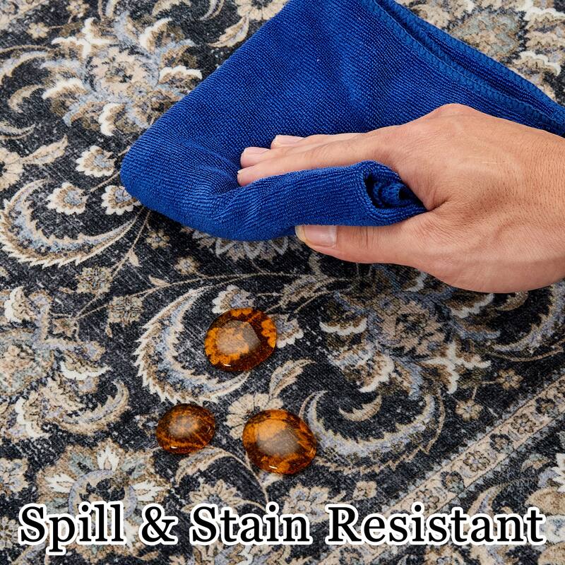 Washable Area Rugs for Living Room Stain Resistant Carpet Vintage Rugs Bedroom Low Pile Non Slip Accent Carpet