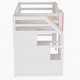 preview thumbnail 6 of 10, Twin Size Low Loft Bed with Storage Staircase, Wood Loft Bed Frame with Full-Length Guardrails & Window, for Kids Teens, Pink