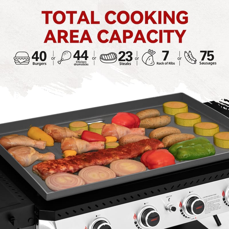 Royal Gourmet 34-Inch 4-Burner Propane Gas Griddle,Black & Silver