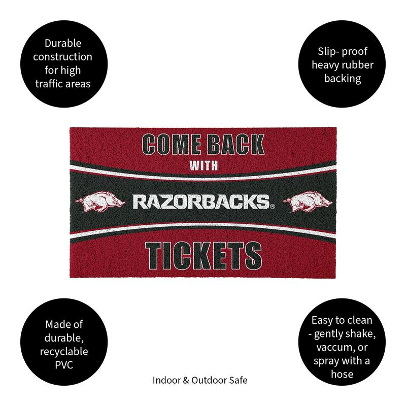 University of Arkansas 28 in. x 16 in. PVC "Come Back With Tickets" Trapper Door Mat