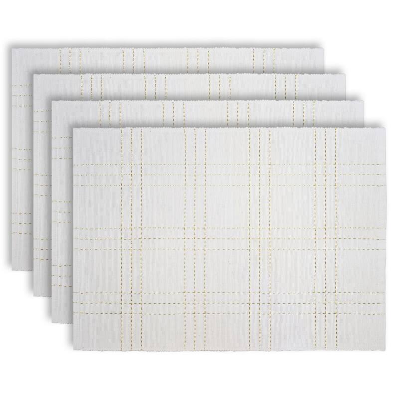 Fabstyles Winter Plaid Set of 4 Cotton Placemats - 13x19 - Gold/White - Set of 4