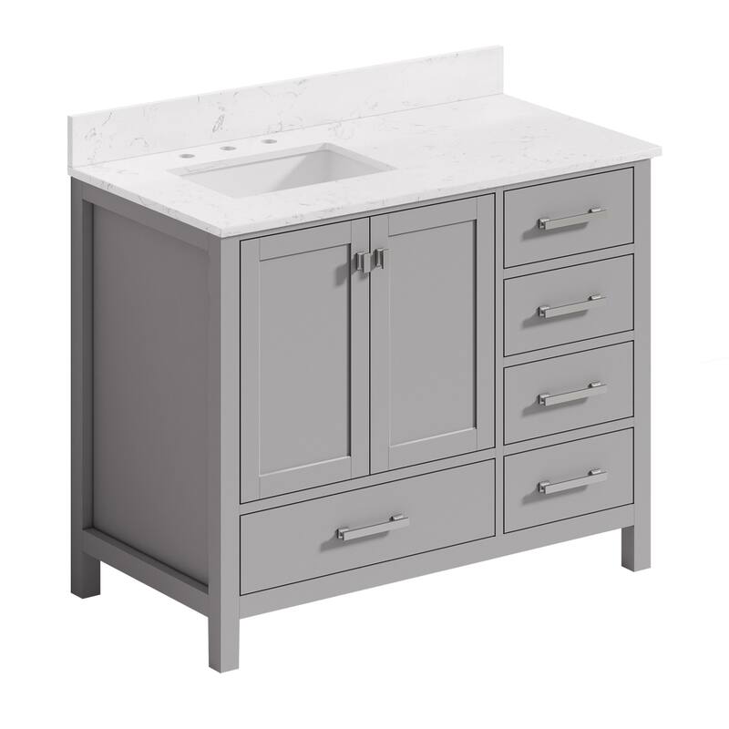 StarrySky 42 inch Undermount Left Sink Bathroom Vanity with Engineered Carrara Marble Top - 42 inch