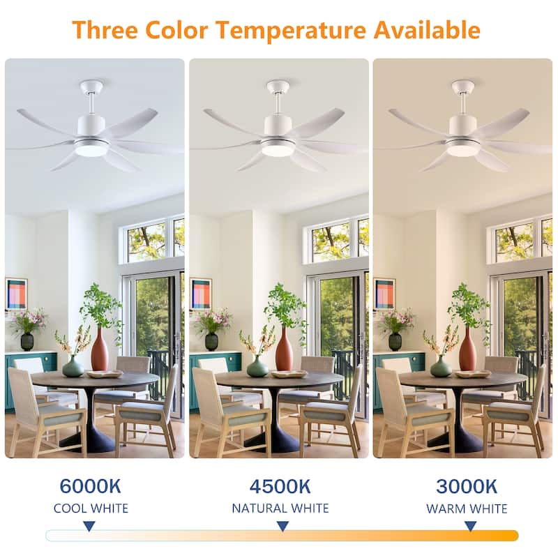 56 Inch Ceiling Fan with Light, 6 ABS Blades, 3-Color 18W LED, Reversible DC Motor, 6 Speeds, Remote, Indoor Outdoor