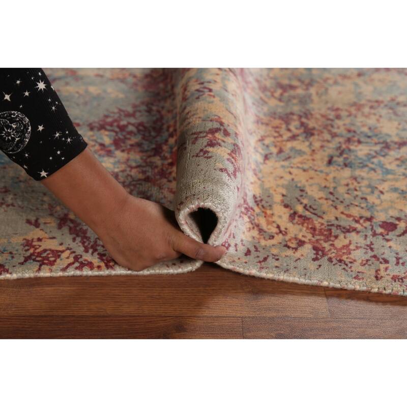 Abstract Indian Area Rug Handmade Multi-Color Wool Carpet - 5'4"x 7'6"