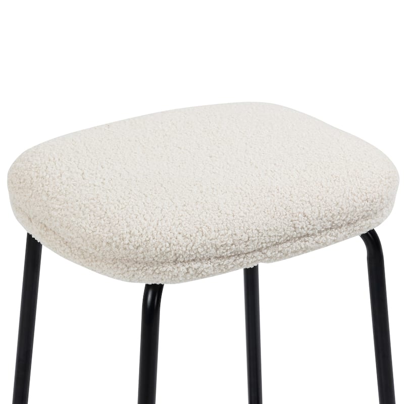 Set of 2 Ayana White Boucle Backless Counter Stool with Black Iron Legs