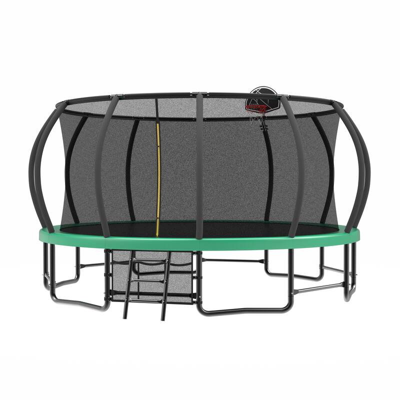 15FT Trampoline with Basketball Hoop - Recreational Trampolines with Ladder ,Shoe Bag and Galvanized Anti-Rust Coating