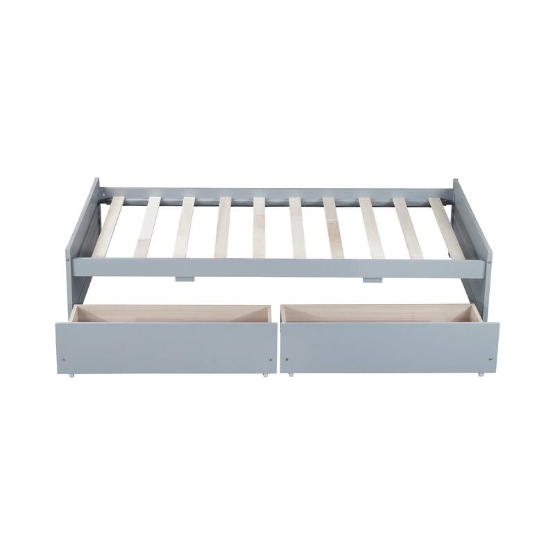 Solid Wood Twin Bed with 2 Drawers