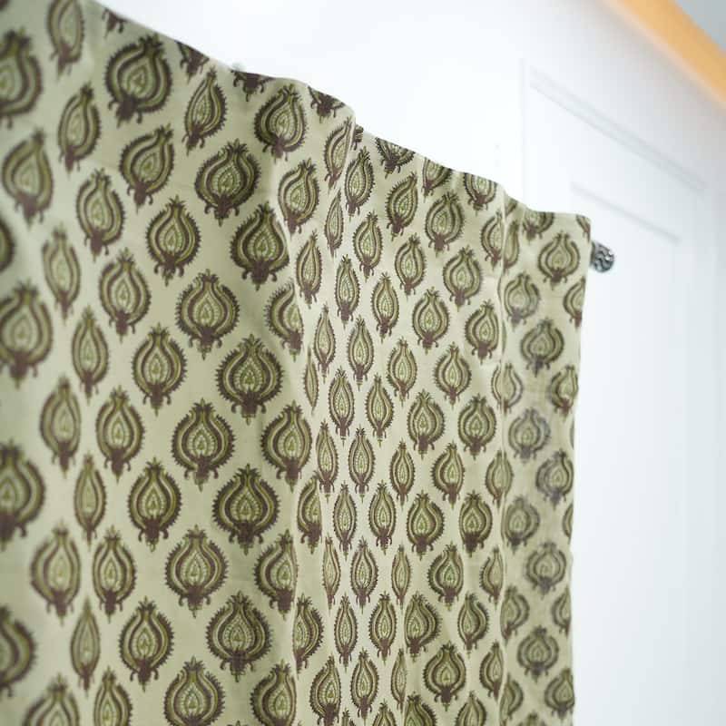 Fabdivine Handmade Block Print Viscose Linen Gift Home Decorative Accent Vintage Curtain or Drape - Uday- Chocolate Brown, Dark Green - 54" X 72"