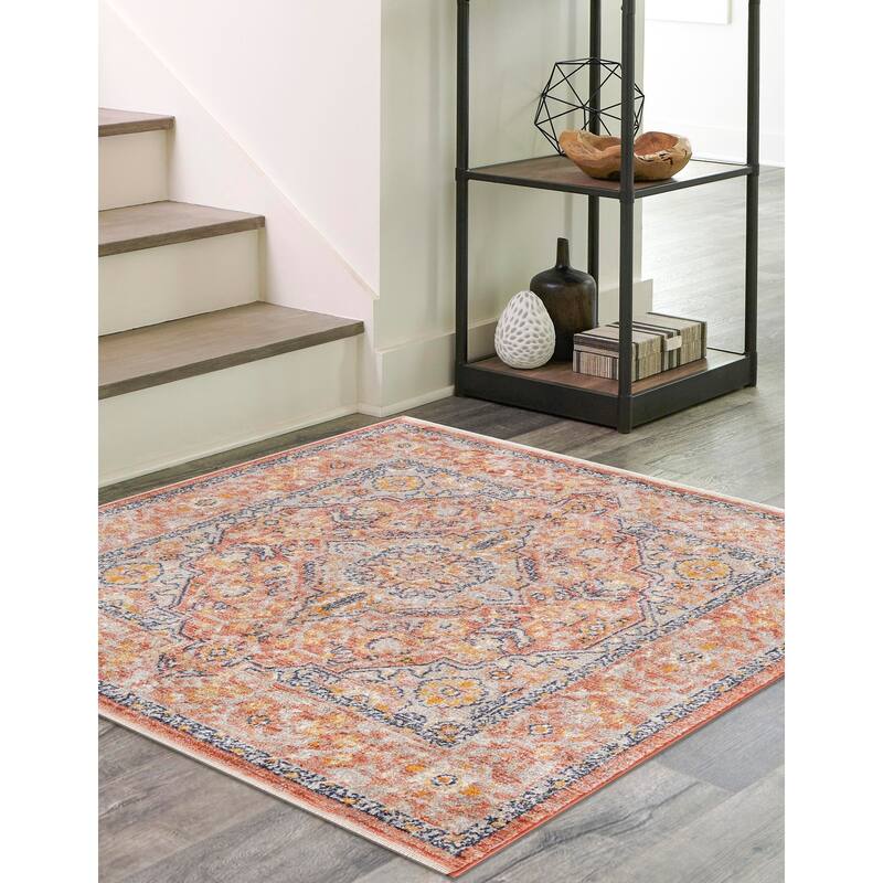 Traditional Nixa Collection Area Rug - 3'11" Square - Brick Red