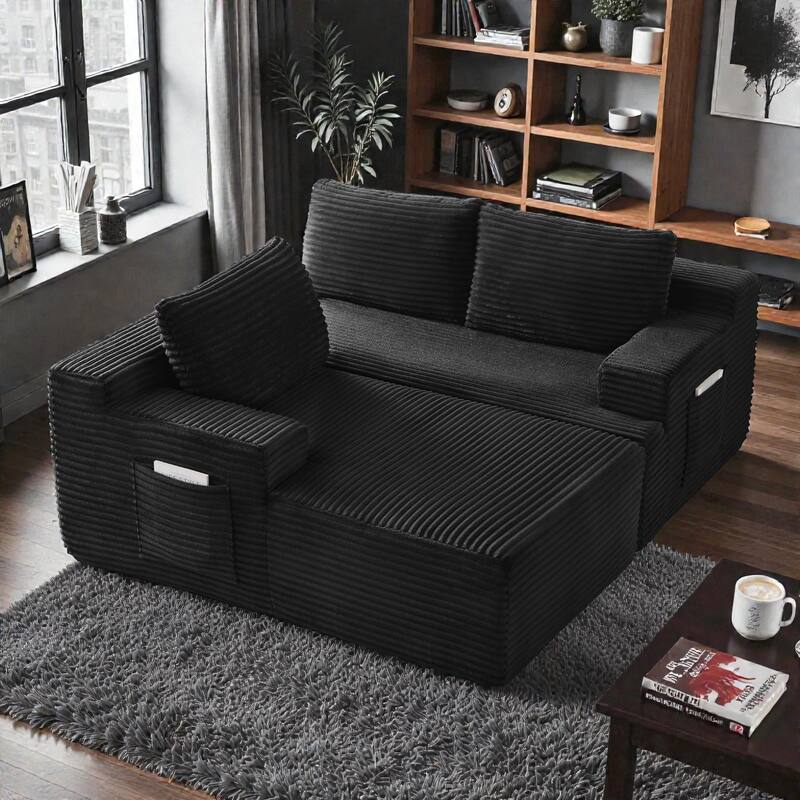 L Shaped Cloud Sectional Sofa with Deep Seat, Corduroy Modular Sleeper Couch, No Assembly Required