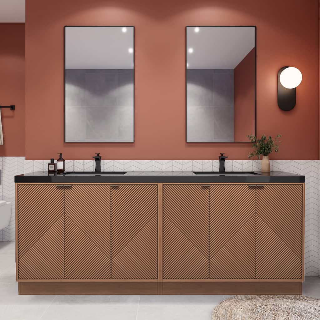 Milano 84" Freestanding Bathroom Vanity with Double Black Acrylic Sink