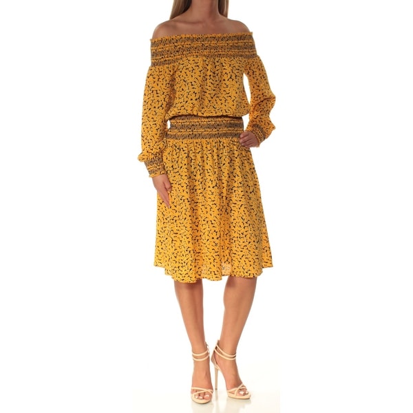 yellow fit and flare dress with sleeves