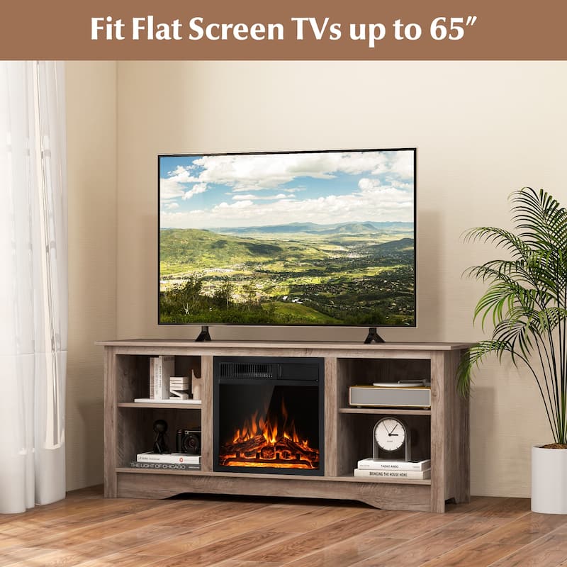 Gymax 58'' TV Stand w/ 18'' Electric Fireplace Heater 750W/1500W &