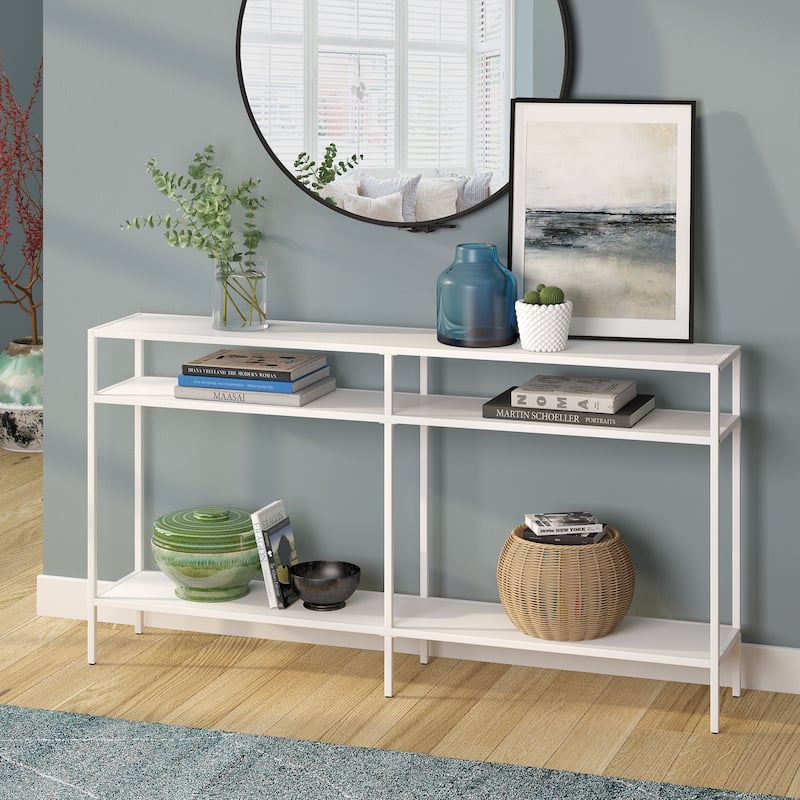 Sivil Console Table - 55" Matte White with Metal Shelves
