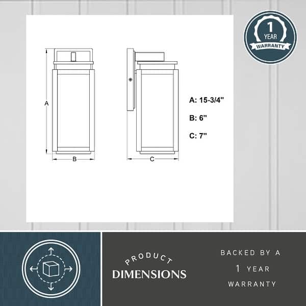 dimension image slide 0 of 2, VAXCEL Uptown 1-Light Matte Black Transitional Outdoor Wall Sconce made of Durable Metal, Clear Glass Shade, LED Compatible
