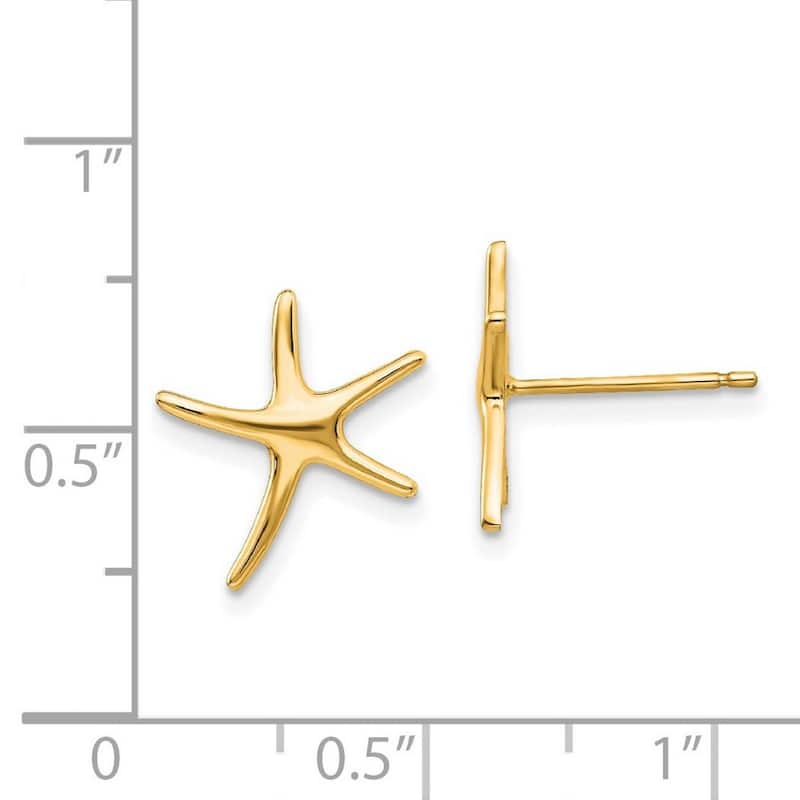 Curata 14k Yellow Gold Polished 14mm Starfish Post Earrings