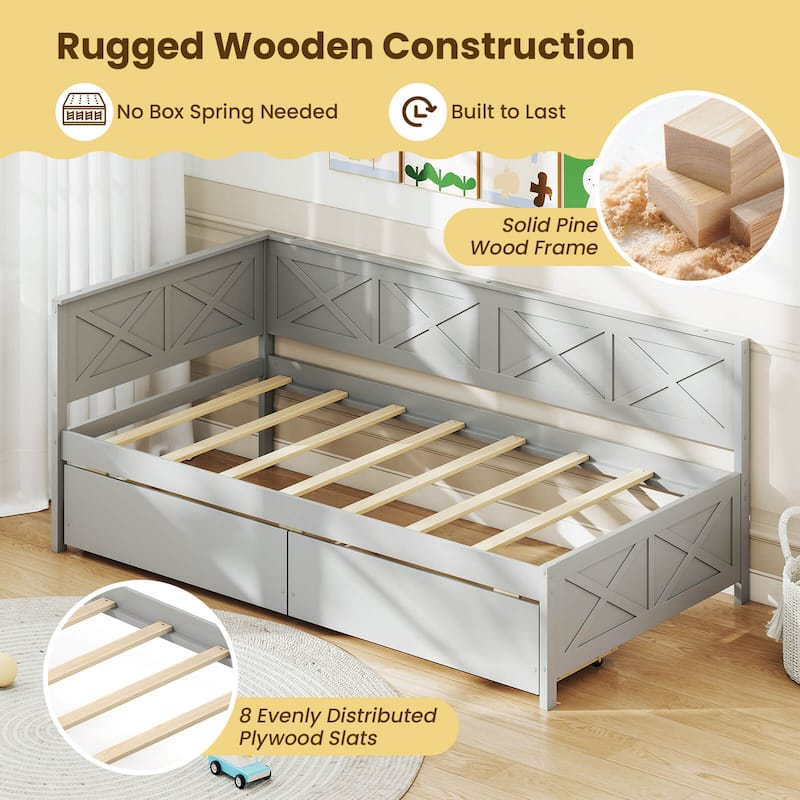 Twin Daybed w/Storage Drawers Twin Size Farmhouse Platform Sofa Beds