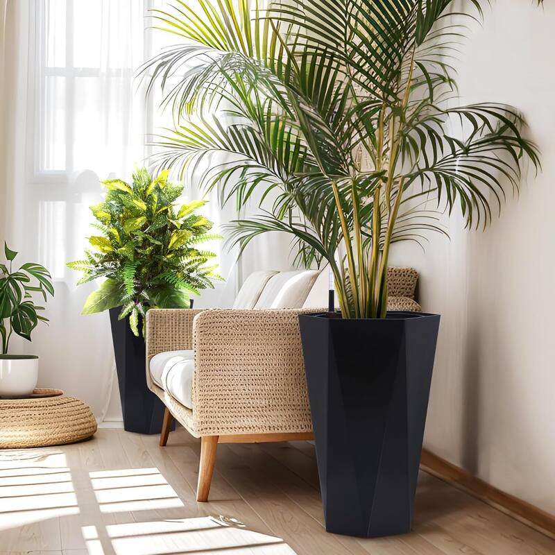 22.5" Set of 2 Self-Watering Tall Planter Pots for Patio, Porch, Garden, Indoor Outdoor