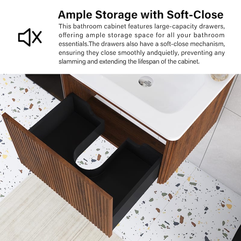 Floating Bathroom Vanity with Glossy White Integrated Ceramic Sink