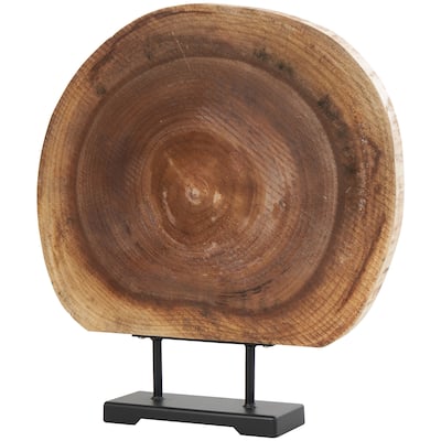Wood Tree Handmade Circular Slab Sculpture with Black Metal Base - Brown - Roche River Decor - 4"W x 21"L x 23"H