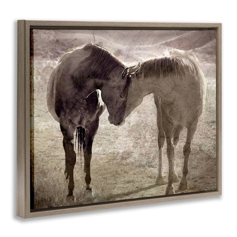 Stupell Muted Horse Pair Hugging Framed Floater Canvas Wall Art Design By Steve Toole