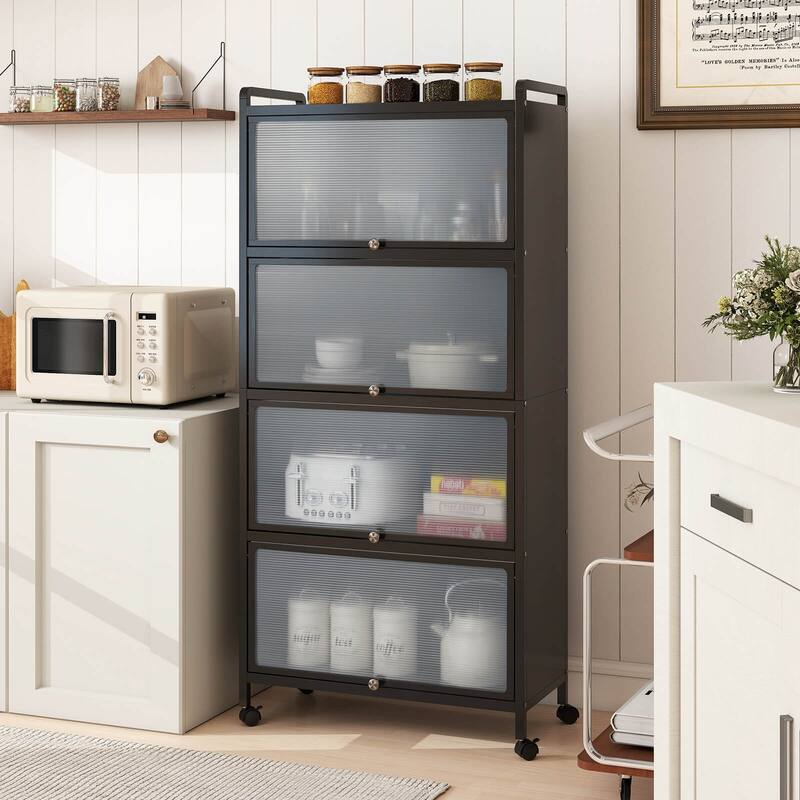 Costway 4-Tier Storage Cabinet with Door Freestanding Bathroom Cabinet - See Details