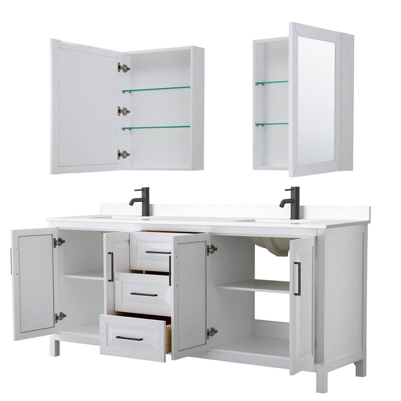Daria 80 Inch Double Vanity, Cultured Marble Top, Medicine Cabinets