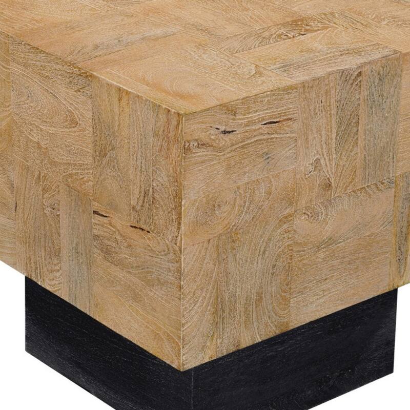 Brown Solid Mango Wood Square End Table with Black Base Natural Finish - 22” x 22” x 22” (D x W x H)