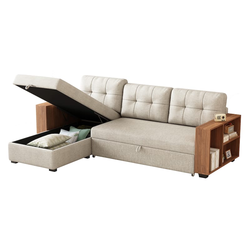 GDFStudio - Vinnas Convertible Sectional Sofa with Pull-Out Bed and Hidden Storage Chaise