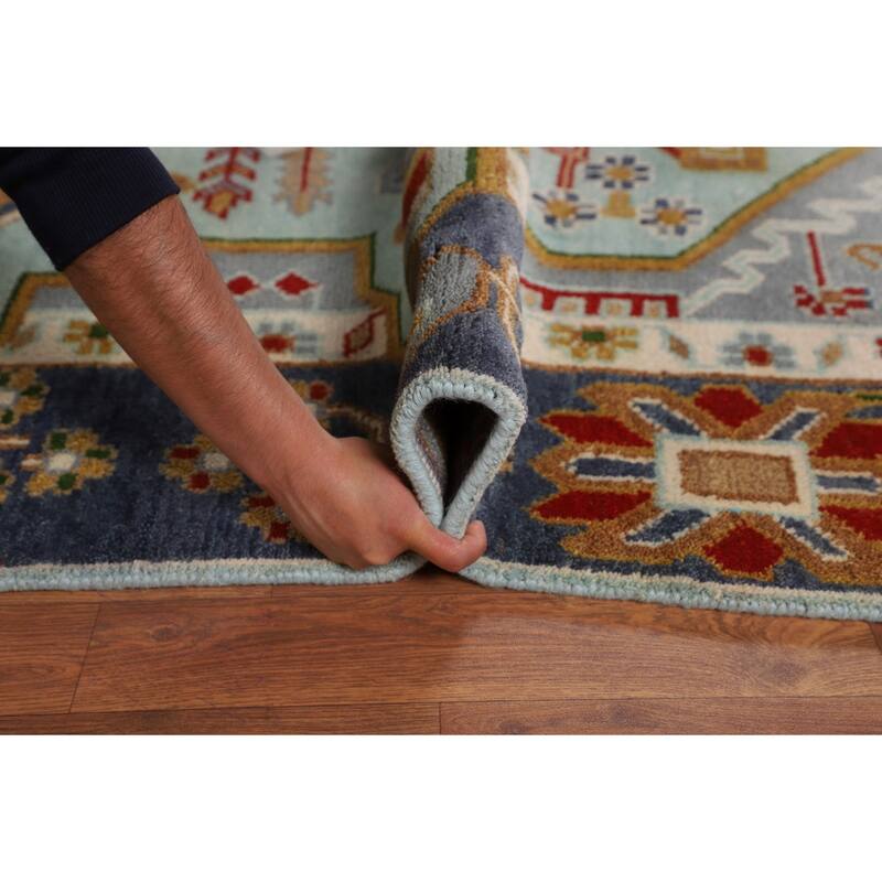 Light Blue Kazak Oriental Area Rug Handmade Wool Carpet - 7'10"x 9'10"