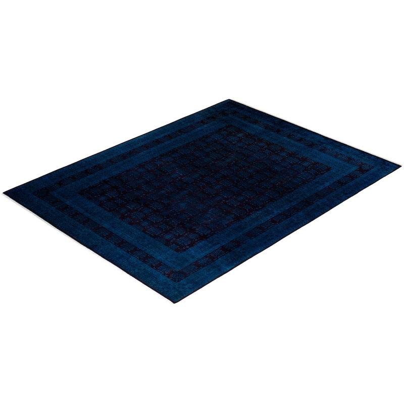Overton Hand Knotted Wool Vintage Inspired Modern Contemporary Overdyed Blue Area Rug - 8' 2" x 10' 3"