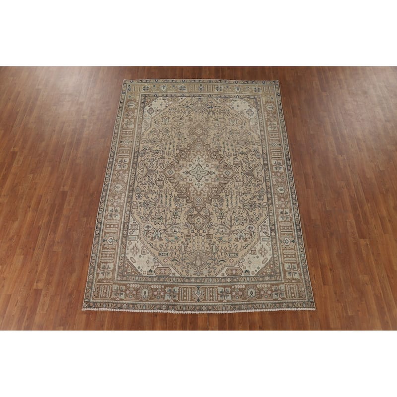 Tabriz Vintage Persian Area Rug Hand-Knotted Wool Carpet - 6'5" x 9'5"