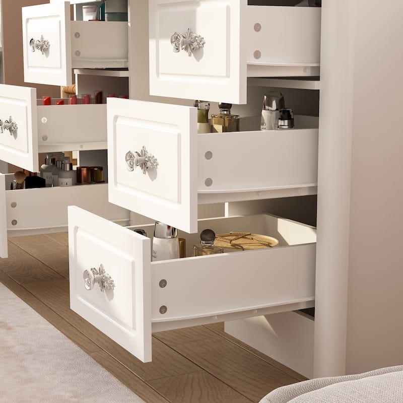 Contemporary Beauty Station - White Vanity Desk Makeup Vanity Dressing - 40.2"Wx54.1"H