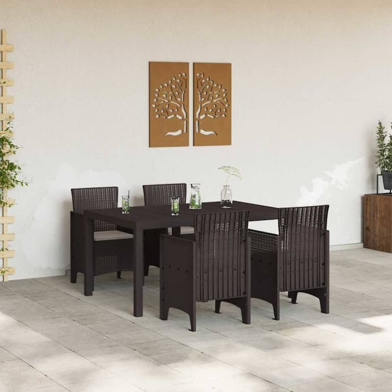 vidaXL Garden Dining Set 5/7 pcs Anthracite/Brown Polt rattan - 150 x 100 x 73 cm