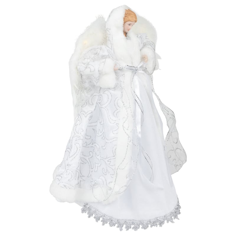 14" White Angel with Lighted Wings Christmas Tree Topper - 14
