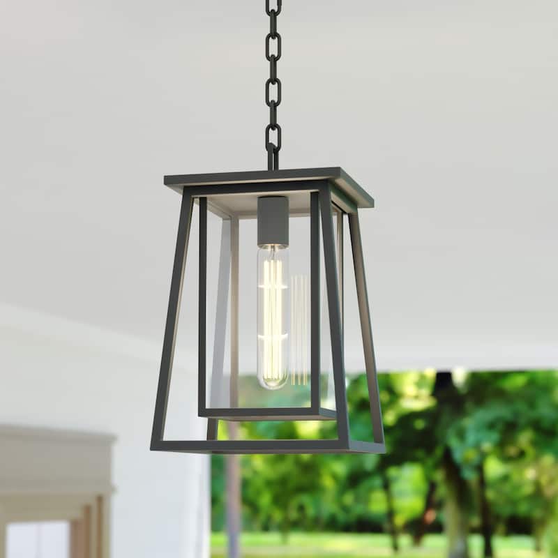 Blackwell Cage Frame 1 Light Black Outdoor Pendant Lantern Clear Glass - 8-in W x 13.25-in H x 8-in D - Matte Black - 8-in W x 13.25-in H x 8-in D