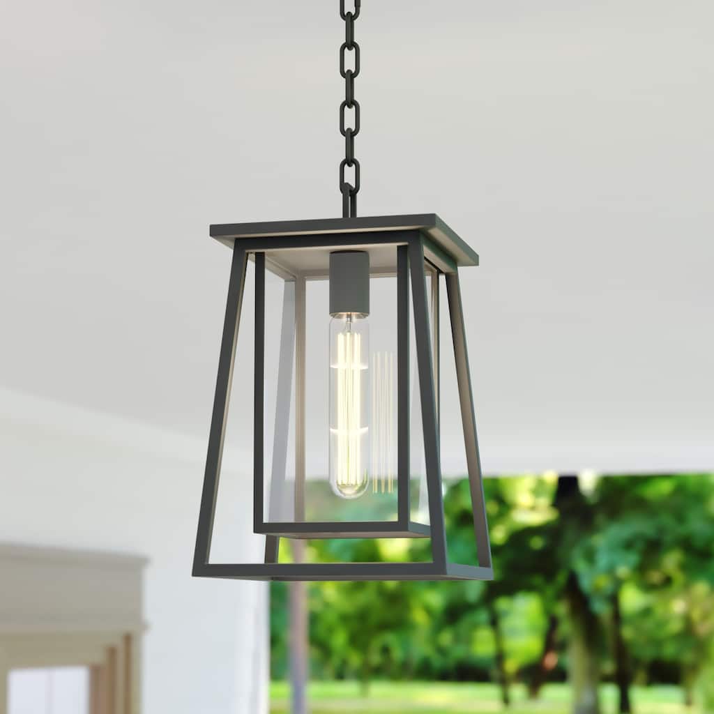 Blackwell Cage Frame 1 Light Black Outdoor Pendant Lantern Clear Glass - 8-in W x 13.25-in H x 8-in D