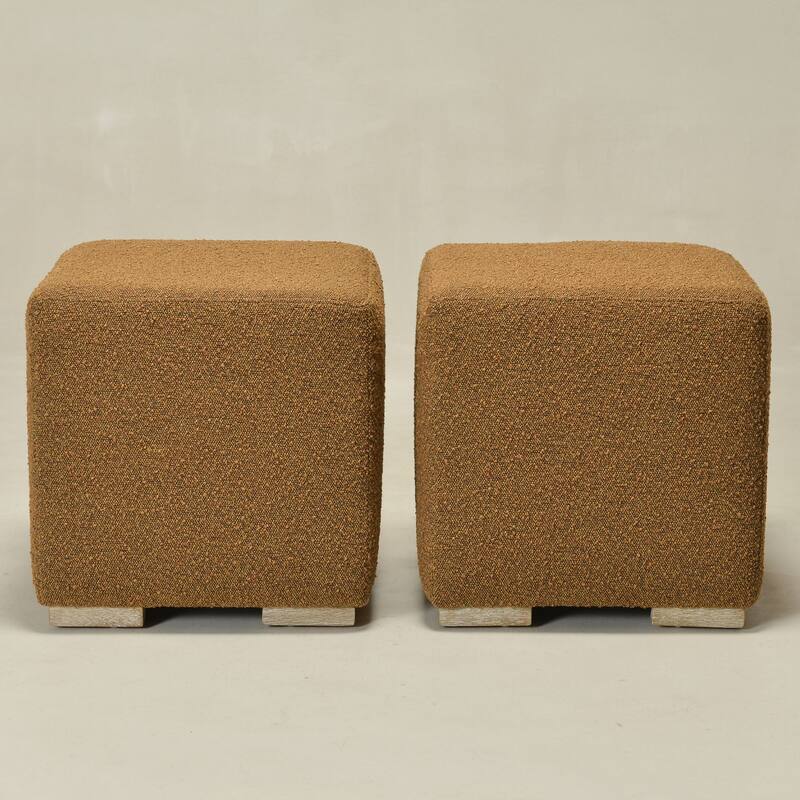 KINWELL 18.5" W Square Boucle Upholstered Ottoman Entryway Footstool