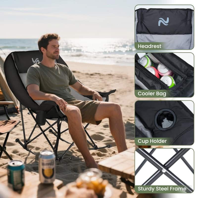 Oversized Rocking Camping Chair for Adults, Cup Holder, Carry Bag