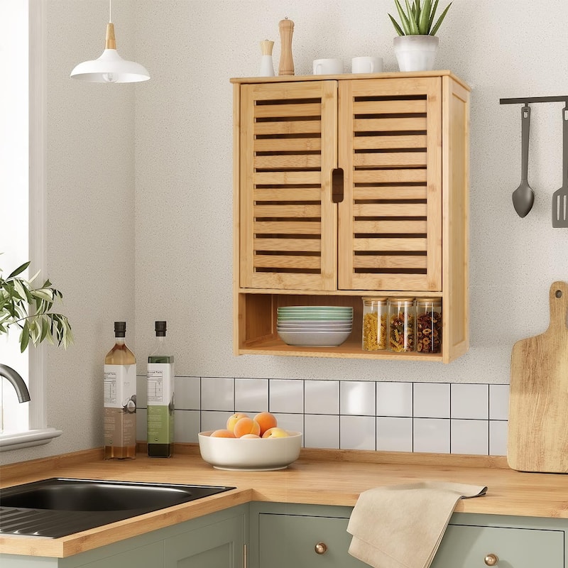 Bamboo Over The Toilet Sink Storage Cabinet Bathroom Organizer - 23.2x8x26.1 inch