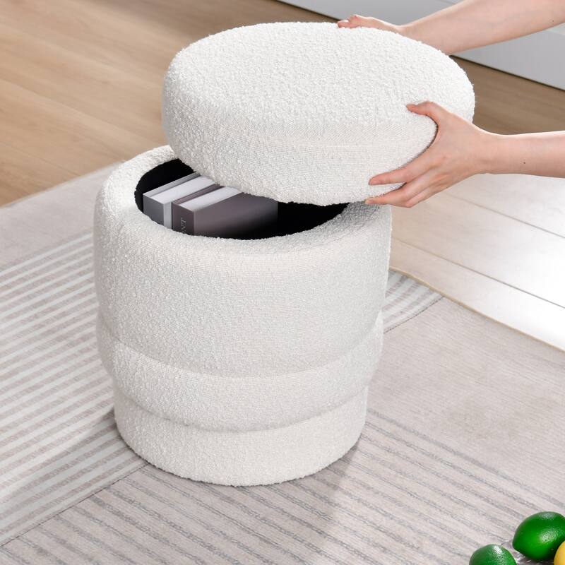 Storage Ottoman, Boucle Upholstered Vanity Stool with Swivel Base