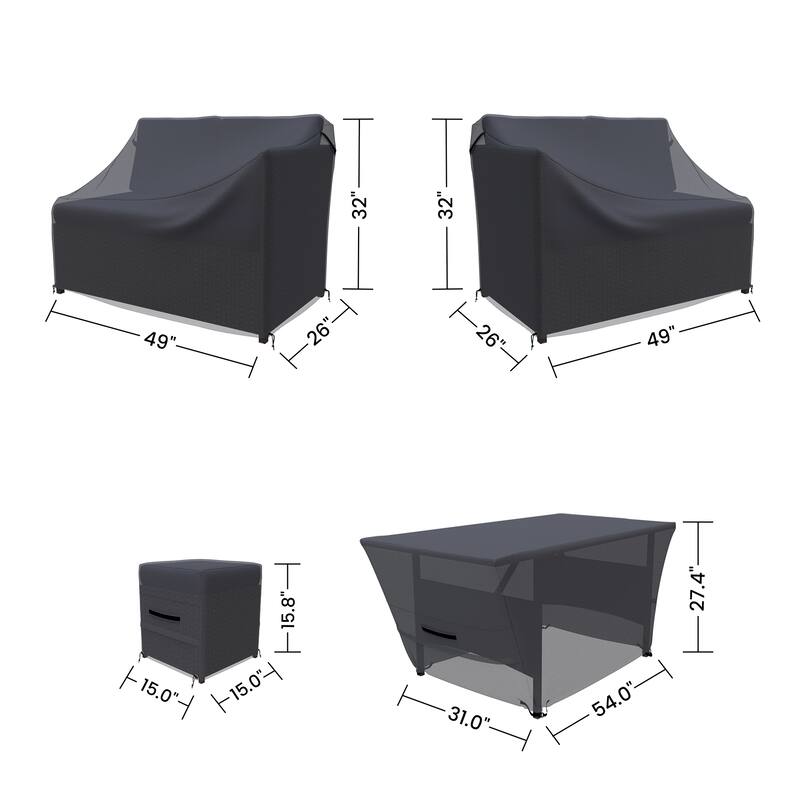 Hinesville Rattan Outdoor Lounge Dining Set Chair Cover ( Set of 7 ) - 32 x 53 x 30
