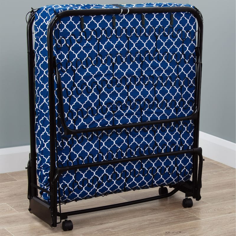 Metal Folding Bed Frame with Foam Mattress of Pockets, Easy Storage and Movable with 4 Castors