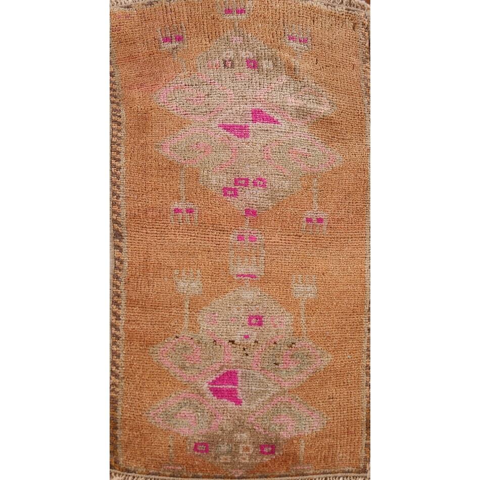Hand Knotted Oriental 100% Wool Carpet Transitional Tribal Oranges & Rust Anatolian Runner Rug - 2' 10'' X 1' 3''