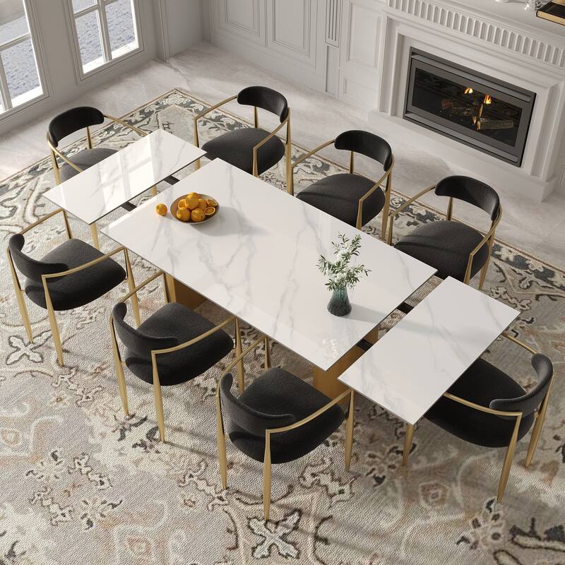 94.48 Inch Modern Minimalist 9 - Piece Extendable Sintered Stone Top Double Pedestal Dining Set